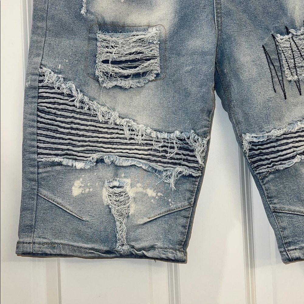 Distressed Blue Denim Shorts - Picture 4 of 10